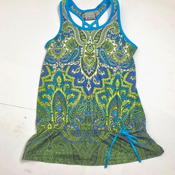 Athleta Tic Tac Toe Paisley Tank Top Green - Picture 2 of 8